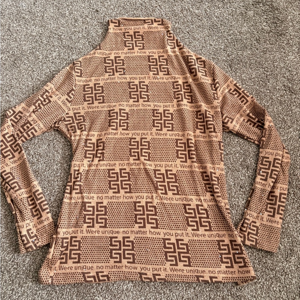 Brown Patterned women Sweater with sparkles